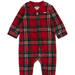 Levi's Baby Boys Plaid Footed Long Sleeve One Piece Coverall Size 6M Zip Closure